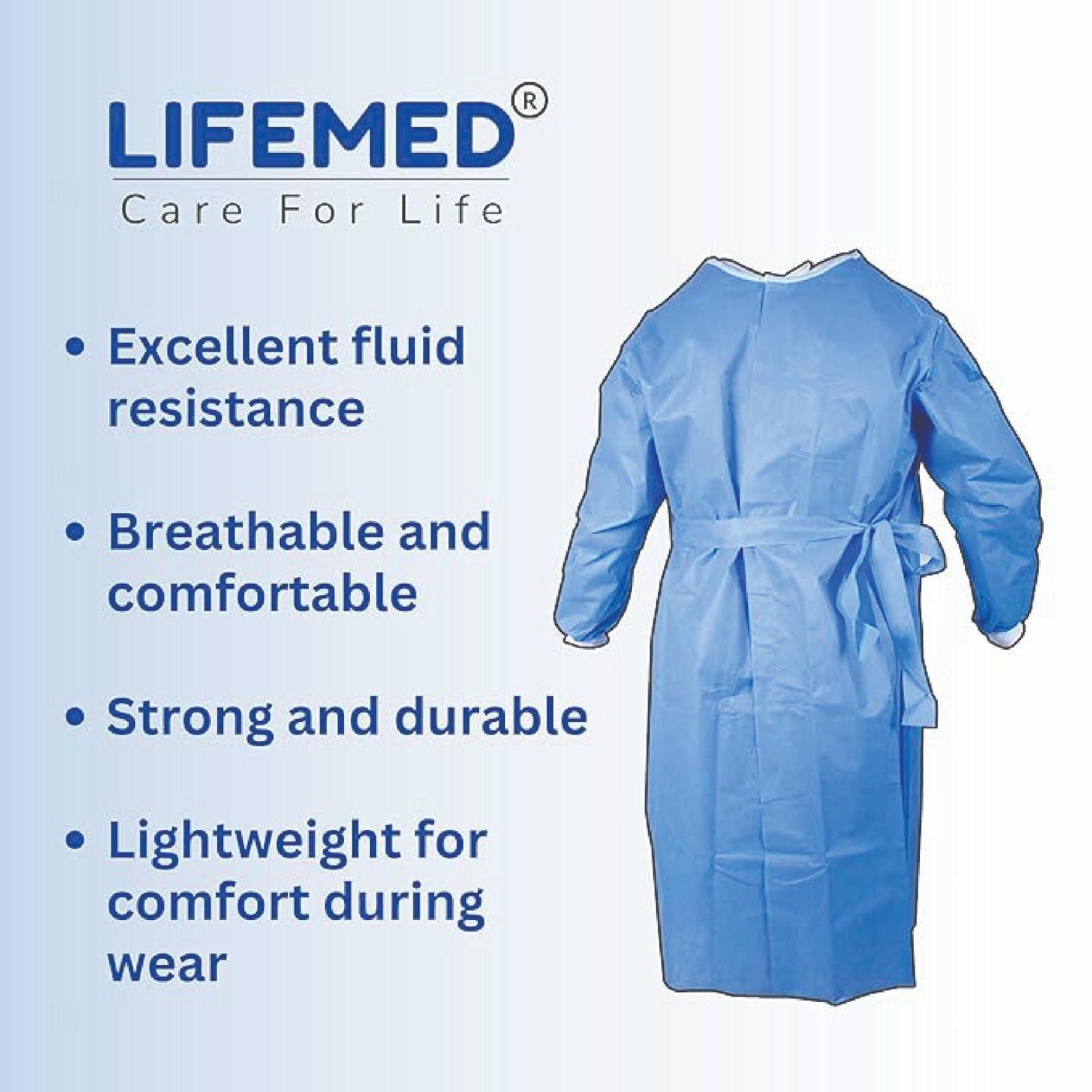 Lifemed Disposable Surgical Gown 43 GSM – 48 Inch Length (Blue, 3 Pcs)
