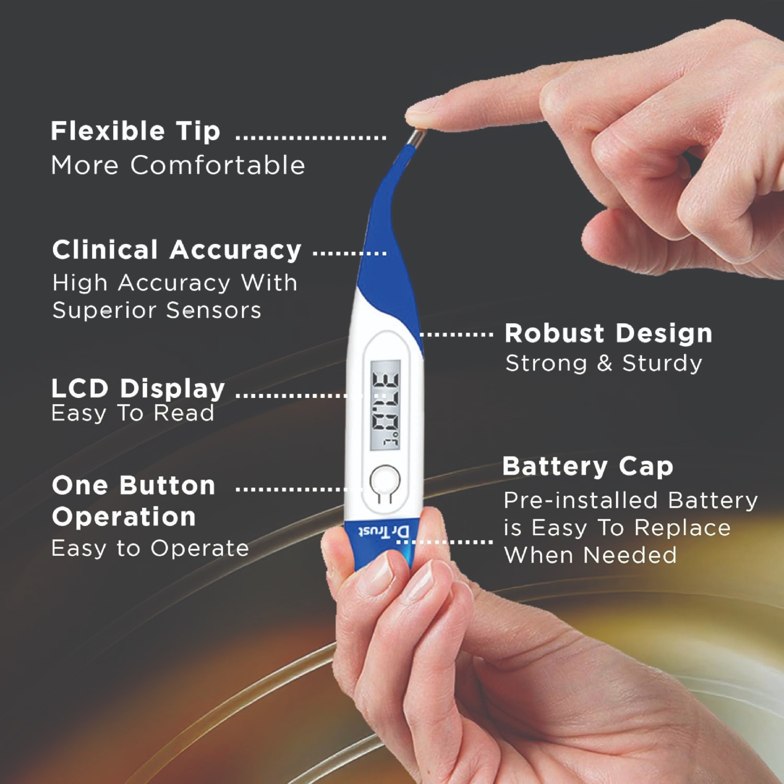 Digital Thermometer – Fast Oral & Underarm Temperature Measurement for Adults & Babies (Water-Resistant, 1 Pc)