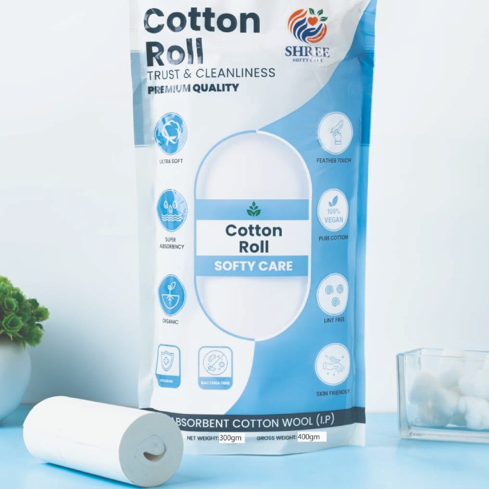 Pure Absorbent Cotton Roll for Baby Care – 400g (5 Packs)