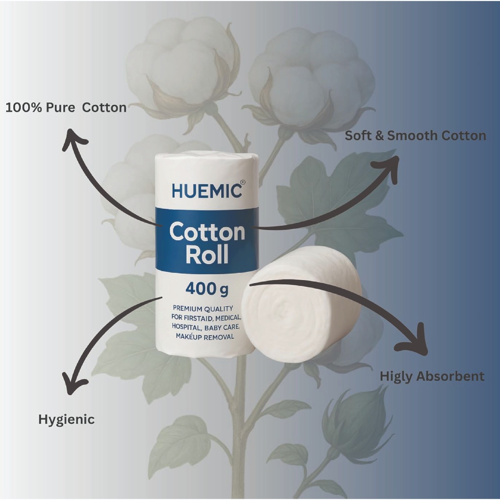 Pure Absorbent Cotton Roll for Baby Care – 400g (4 Packs)