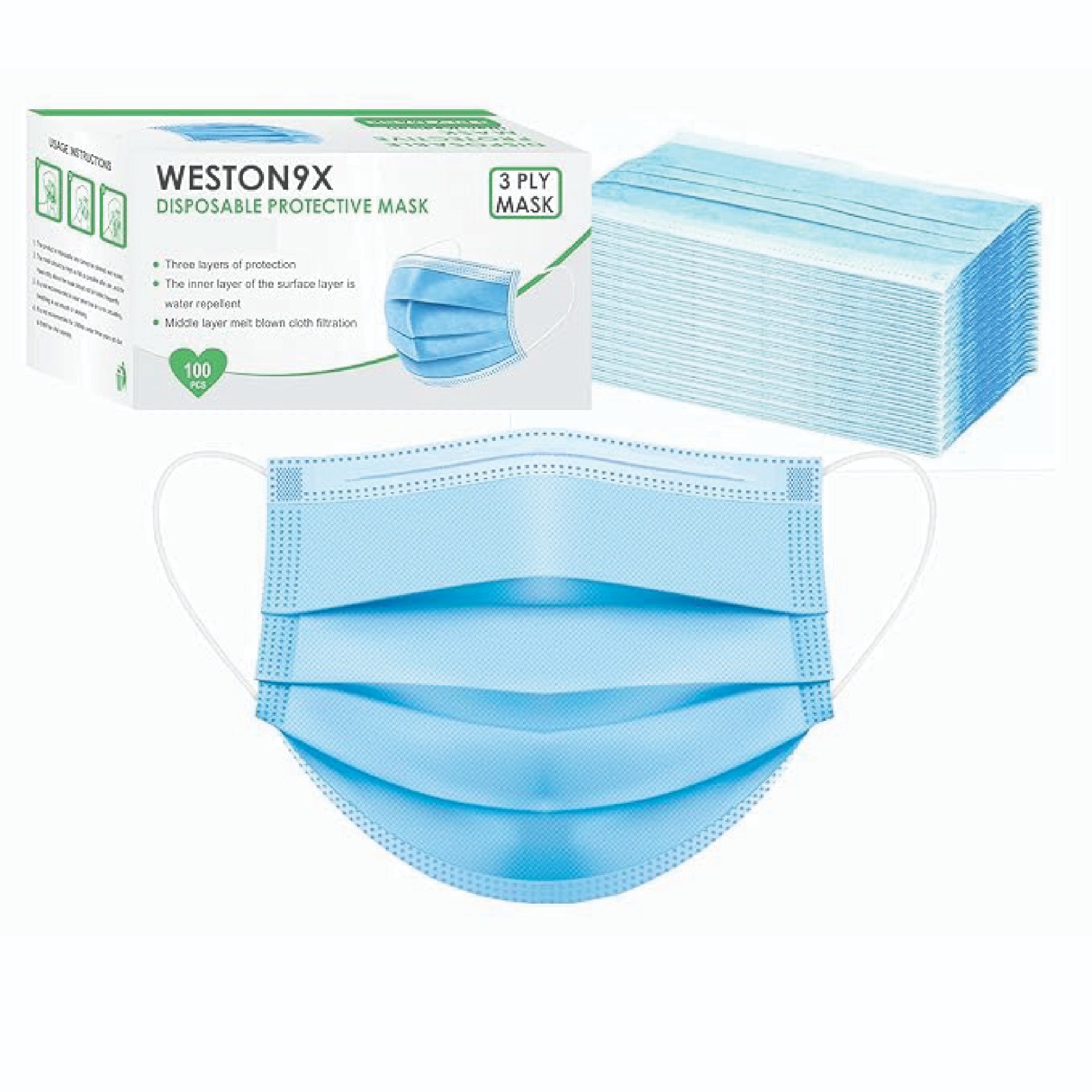 Generic 3 Ply Meltblown Surgical Mask With Nose Clip – Blue (100 Pcs)