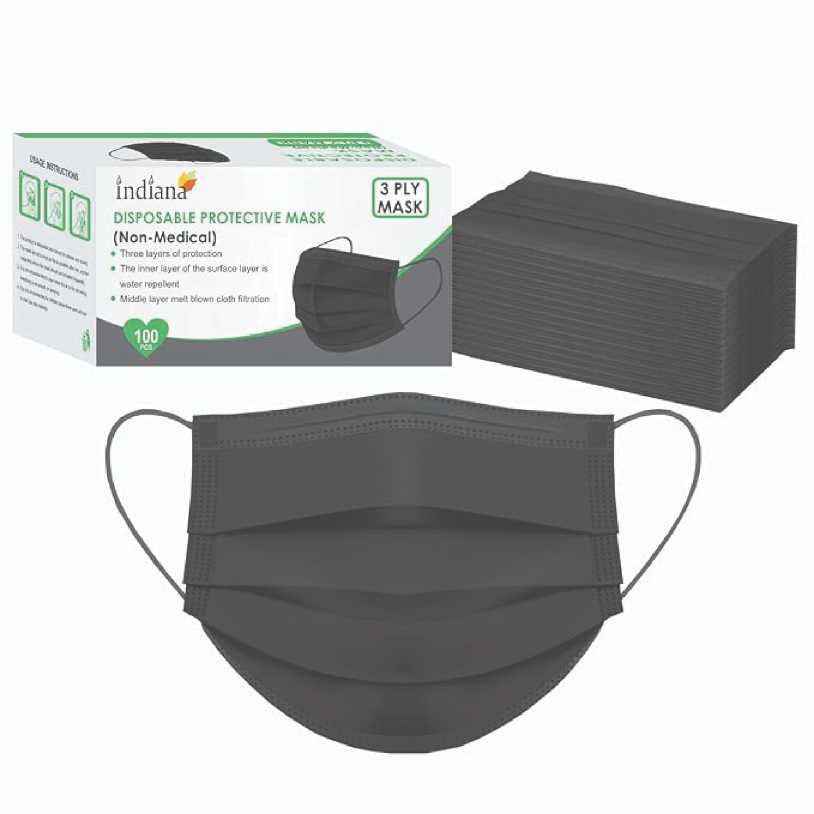 Adjustable 3 Ply Surgical Mask – Pin Black (100 Pcs)