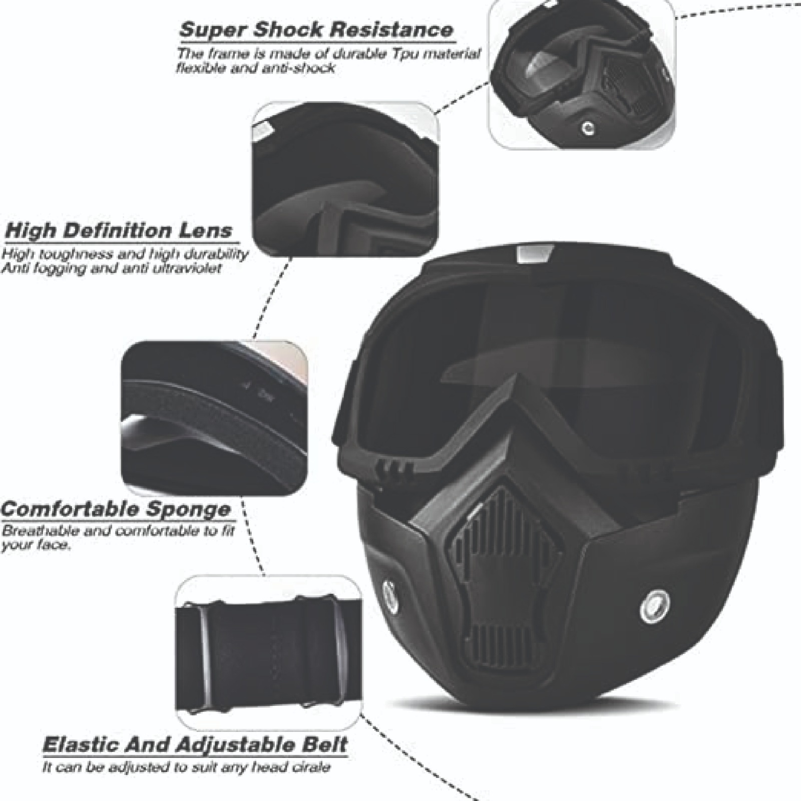 Goggle Mask for Cycling, Bike, Off-Road Racing & Riding – Unisex (Black, 1 Pc)